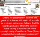 Final criteria for placing learners in Grade 10 released