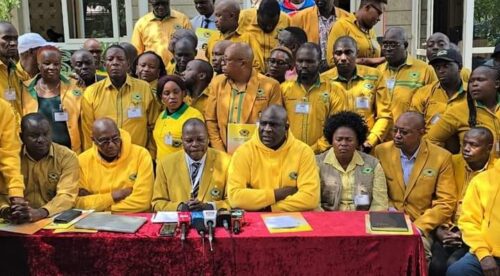 A section of officials drawn from the Kenya Union of Post Primary Education Teachers (Kuppet) at a past press briefing.